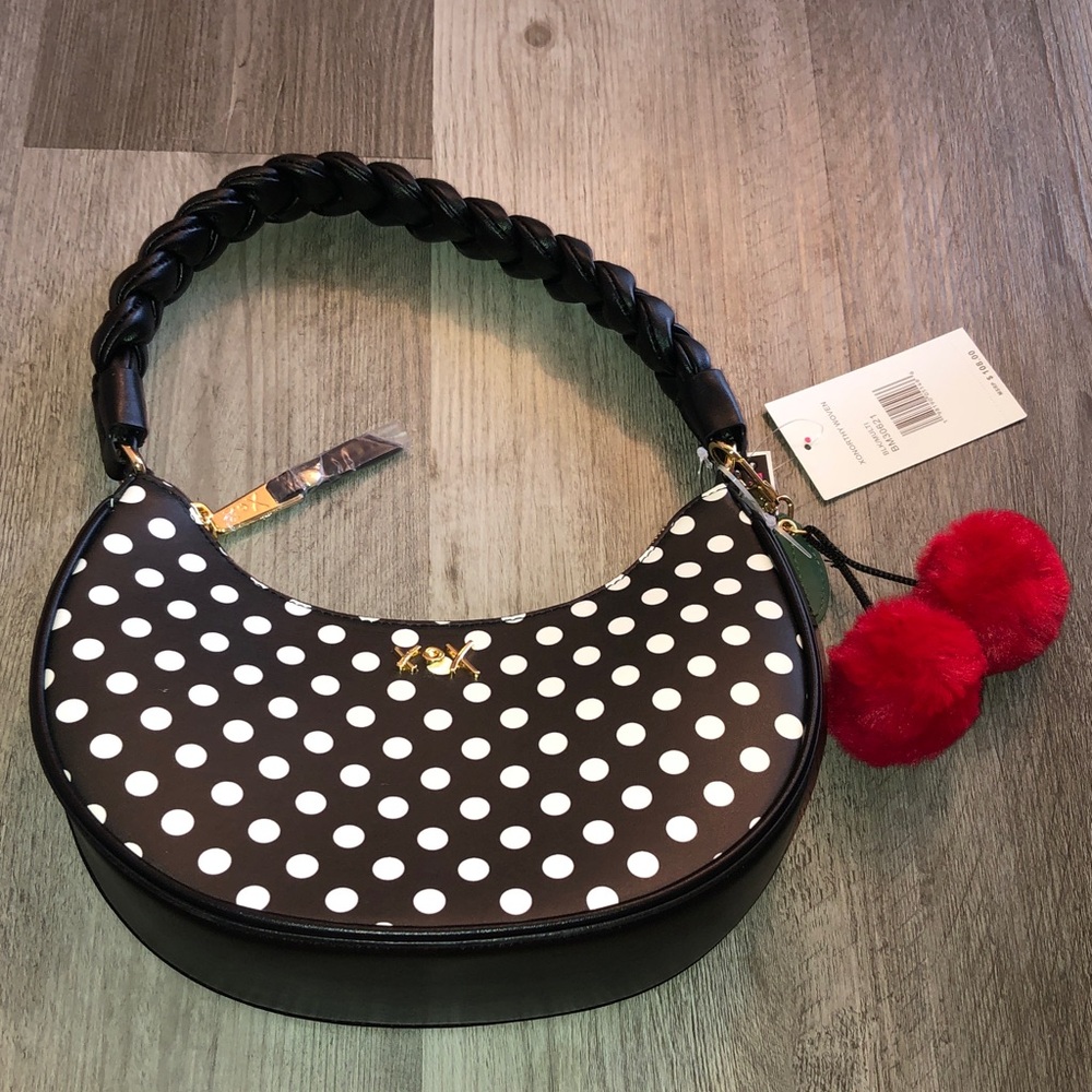 Betsey Johnson XONORTHY WOVEN Black Multi Shoulder Bag Polka Dot Print NWT